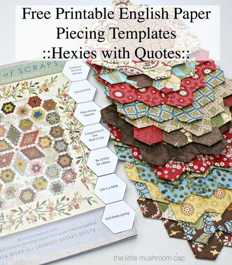 Free Printable Hexagon English Paper Piecing Template - The Little Mushroom Cap: A Quilting Blog English Paper Piecing Templates, Paper Peicing Patterns, Paper Piecing Templates, Hexie Quilts Patterns, Hexagon Quilt Pattern, Paper Piecing Tutorial, Hexagon Patchwork, Paper Pieced Quilt Patterns, Hexie Quilt