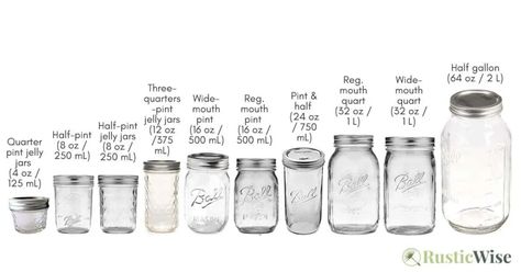 Canning Jar Size Chart: Choosing the Right Jar for the Job 2 Canning Jar Storage, Mason Jar Sizes, Ball Canning Jars, Canning Kitchen, Home Canning Recipes, Canning Vegetables, Canning Food Preservation, Canned Food Storage, Canning Tips