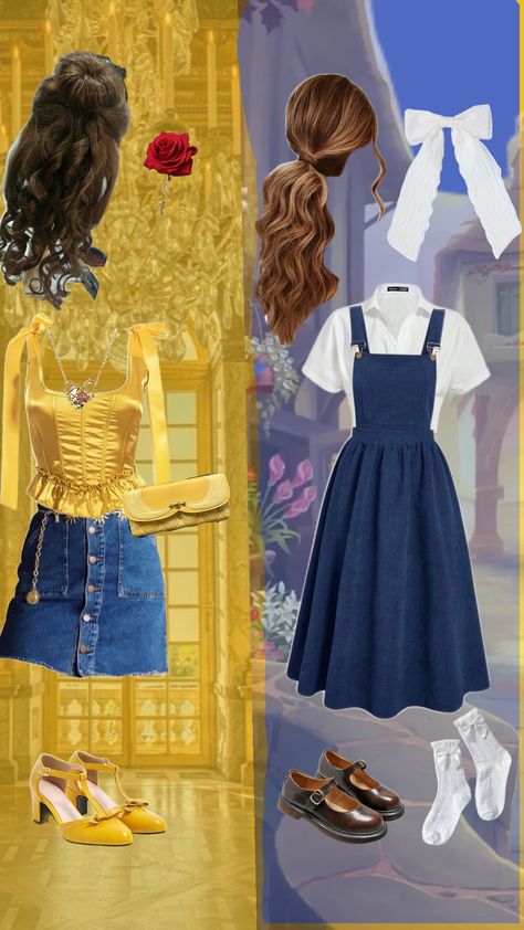 outfit for #belle #disney #viral #blowup #fyp #fy Princess Bounding Inspired Outfits, Simple Disney Character Outfits, Simple Disney Costumes For Women, Belle Inspired Outfits Casual, Beauty And The Beast Inspired Outfits, Disney Bound Princess Outfits, Disney Dress Up Ideas, Beauty And The Beast Outfit Ideas, Modern Day Disney Princesses Outfits