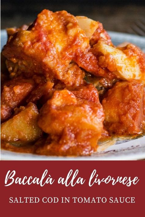 Bacala Recipe, Salt Cod Recipes, Seared Cod With Tomato Basil Sauce, Baccala Recipes Italian, Italian Sea Bass Recipe, Tuscan Fish, Authentic Italian Fish Recipes, Cod With Tomatoes And Basil, Cod With Roasted Tomatoes