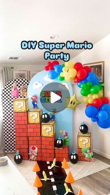 Mario Luigi Party Ideas, Diy Super Mario Birthday Party, Mario Kart Games Party Ideas, Mario Brothers Theme Party, Diy Super Mario Decor, Diy Super Mario Birthday Decorations, Mario Birthday Party Crafts, Mario Diy Birthday Party, Super Mario Bros Party Ideas Decoration Free Printables