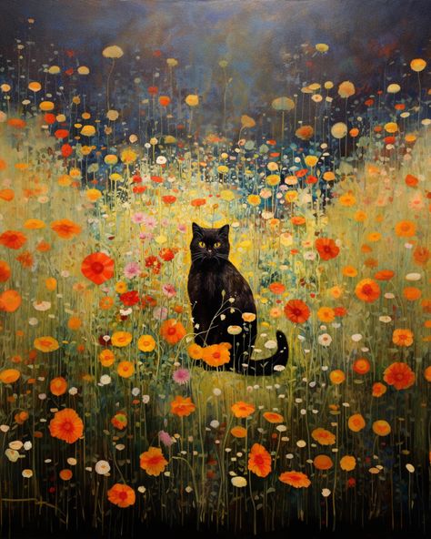 #gustavklimtgardencat #gustavgardencat #gustavblackcat #gardencat #blackcatinagarden #blackcatart #blackcatlover #catgiftideas #catmomgiftideas #catlover #catcon #mysteriousblackcat #halloweenblackcat #catlife #sneakycat #klimt #catdecor #catwallart #gustavstyleflowers #blackcat #spookycat #catstagram #kittycat #elegantcat Klimt Garden, 숲 사진, Klimt Art, Black Cat Art, A Black Cat, Arte Inspo, Arte Animal, Art And Illustration, Cat Painting