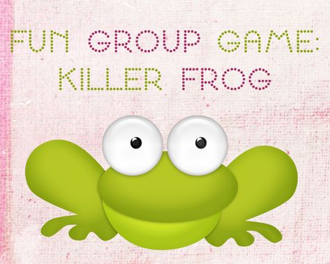 Killer Frog- I love this game. It’s fun, easy to learn and not too rowdy…Everyone sits in a circle. One person is chosen to be the “detective” and goes to a place where he or she cannot… Easy Group Games, Frog Activities, Frog Games, Homemade Carnival Games, Reptile Party, Summer Camp Games, Youth Group Activities, Fun Group Games, Kitty Party Games