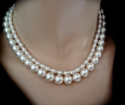 Brides Necklace, Bride Pearl Necklace, Jewerly Display, Rhinestone Bridal Jewelry, Anting Manik, Chunky Pearl Necklace, Necklaces Ideas, Bride Necklace, Motifs Perler