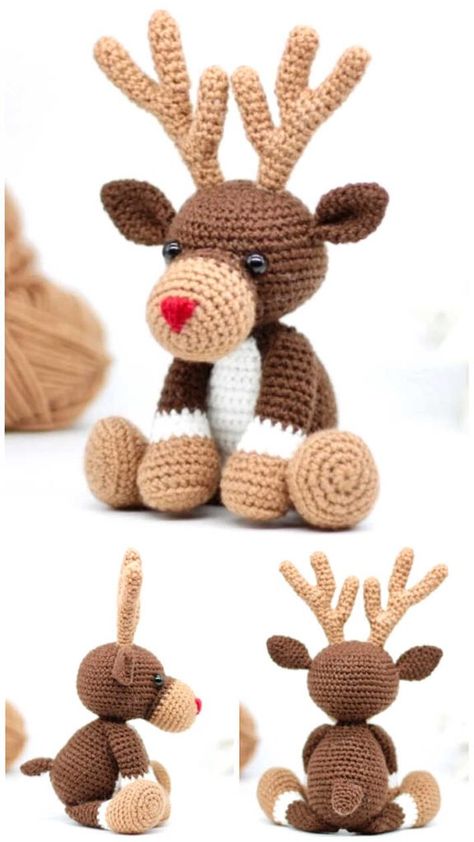 Amigurumi Christmas Reindeer Free Pattern Christmas Raindeer, Amigurumi Reindeer, Crochet Amigurumi Patterns, Free Crochet Amigurumi, Christmas Crochet Patterns Free, Amigurumi Christmas, Crochet Deer, Crochet Xmas, Free Amigurumi Patterns