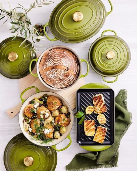 Le Creuset on Instagram: "A fresh new hue for spring. 🌿 📸: @WilliamsSonoma, featuring Olive" Le Creuset Cookware Set, Le Creuset Olive, Cast Iron Braiser, Le Crueset, French Oven, Le Creuset Cast Iron, Enameled Cast Iron Cookware, Iron Cookware, Cookware Sets