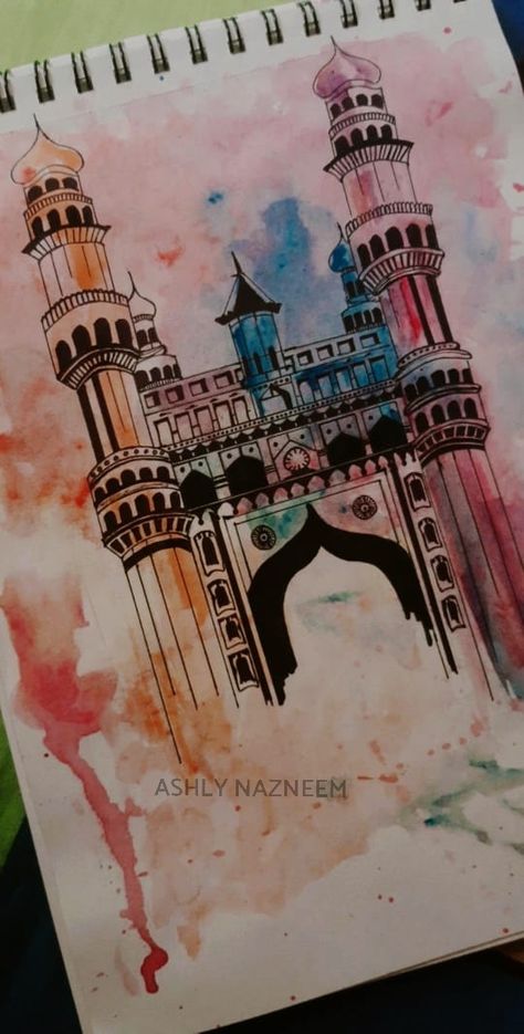 CHARMINAR hyderabad Charminar Sketch, Hyderabad Illustration, Charminar Hyderabad, Abstract Pencil Drawings, Modern Drawing, Mandala Design Art, Hand Art Drawing, Hand Art, Art Drawings Sketches