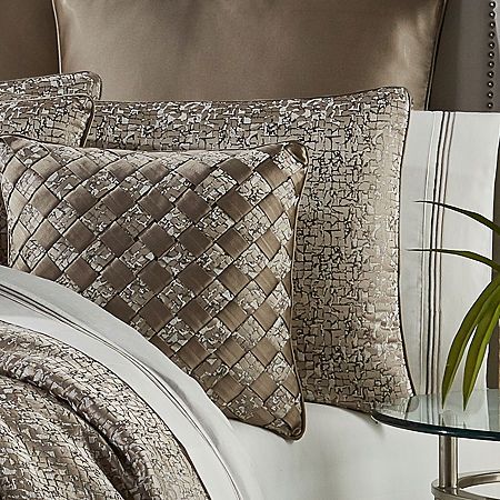 Calgary is a contemporary collection that uses multi-dimensional weaves and textures to create this one of a kind look. The many shades of taupe and ivory are composed and cool. Paired with matching shams and a satin bedskirt this collection will elevate your bedroom to the next level.# Pieces In Set: 4Included: 1 Bed Skirt(s) With 15 Inch Drop, 2 Standard Sham(s), 1 Comforter(s)Features: Oversized ComforterBed Skirt Drop: 15 InWarmth Factor: HeavyweightBed Size: QueenFill Weight: 8 oz. of FillB Taupe Comforter, Luxury Comforter Sets, Soft Palette, European Pillows, Taupe Dress, Glam Bedroom, Queens New York, King Comforter Sets, Multi Dimensional