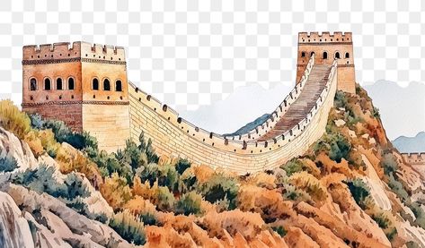 Great Wall Of China, Chinese Architecture, Illustration Watercolor, Ancient Architecture, Great Wall, Free Image, Vintage Illustration, Free Png, Free Images