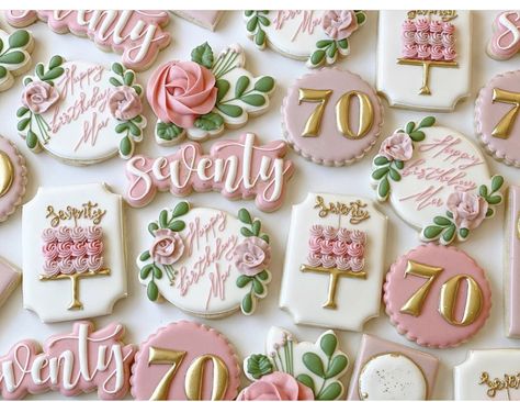 70th Birthday Royal Icing Cookies, 70th Birthday Cookies Decorated Woman, 70th Birthday Party Ideas For Women, 70th Birthday Cookies, 70th Birthday Ideas For Mom, 60th Birthday Ideas For Mom, Celebration Cookies, 40th Birthday Themes, Autumn Cookies