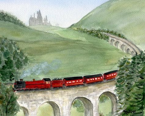 Hogwarts Express Watercolor Painting Art Print by MenagerieMagique Train Hogwarts, Painting Harry Potter, Watercolor Hogwarts, Harry Potter Watercolor, Harry Potter Train, Harry Potter Places, Harry Potter Painting, Harry Potter Nursery, Harry Potter Bedroom