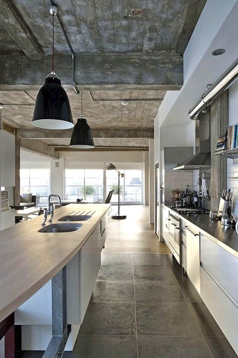 London Loft Kitchen Industrial Lofts, Loft Inspiration, Loft Interior Design, Loft Interior, Loft Stil, Loft Interiors, Loft Living, Industrial Kitchen, Loft Apartment