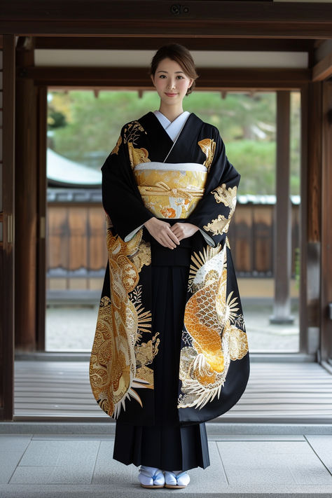 Japanese kimono, traditional Japanese dress, formal kimono, gold obi belt, cultural attire, elegant women's kimono, authentic Japanese wear, ceremonial clothing, intricate kimono design, heritage fashion. Japanese Empress Kimono, Asian Outfits Traditional, Ancient Japan Clothing, Royal Kimono Japan, Fancy Kimono Traditional, Japanese Cultural Clothing, Kimono Fashion Traditional, Japanese Clothing Traditional, Traditional Kimono Japan