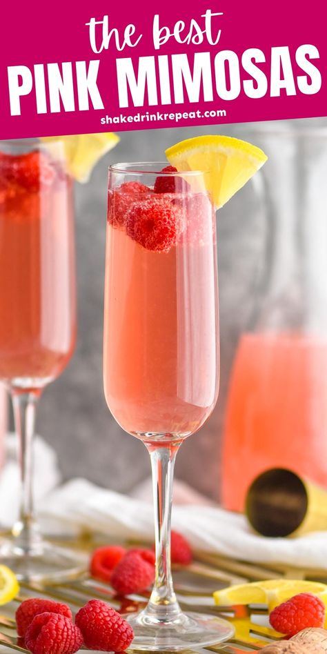 Pink Mimosa Recipe, Pink Mimosas, Mimosa Recipe Champagne, Lemonade Mimosa, Best Mimosa Recipe, Shake Drink, Pink Mimosa, Breakfast Cocktails, Citrus Vodka