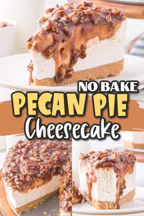 Peacon Pie Cheesecake, Pecan Pie Cheesecake Recipe Easy No Bake, No Bake Cheesecake Filling Recipe, No Bake Pecan Cheesecake, No Bake Pecan Pie Cheesecake, Cream Cheese Pecan Pie, Easy Desserts No Bake, Easy Pecan Pie Cheesecake, Easy Pecan Cheesecake