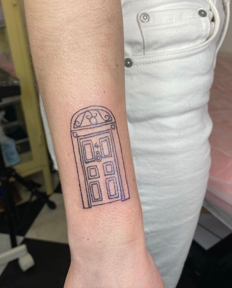 Door Tattoo Design, Front Door Tattoo, Window Sill Tattoo, Fridge Tattoo, Door Tattoo Minimalist, Apartment Tattoo, Door Tattoos, Door Tattoo, Window Tattoo