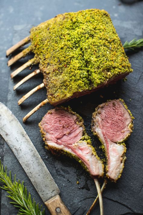 Herb Crusted Rack of Lamb is an easy and flavor forward protein to make for your next healthy dinner. This recipe from Kroll's Korner is simple and pairs nicely with a veggie and whole grain! #lamb #ad #nourishwithlamb @nourishwithlamb How To Cook Lamb Rack, Herb Crusted Lamb Rack, Lamp Rack Recipe, Herb Crusted Rack Of Lamb Recipes, Herb Crusted Lamb Chops, Lamb Rack Recipes, Rack Lamb, Crusted Lamb Rack, Rack Of Lamb Recipes