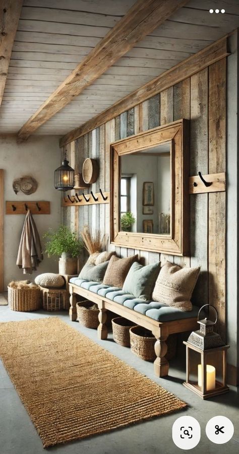 Scandinavian Cabin Interior, Hallway Decor Ideas, Rustic Hallway, Mudroom Design, Hallway Decor, Bedroom Boho, Hallway Decorating, Boho Bedroom, Bedroom Colors