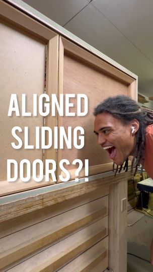 Sliding Cabinet Doors, Diy Cabinet Doors, Diy Sliding Door, Guide System, Sliding Door Design, Carpentry Projects, Sliding Door Systems, Innovative Furniture, Door Detail