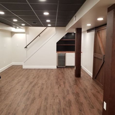 7 Ft Basement Ceiling, Dark Floor Basement, Textured Basement Walls, Short Basement Ceiling Ideas, Basement Laminate Flooring Ideas, Basement Apartment Remodel, Basement Floor Ideas, Carpet Basement, Brighten Up A Basement