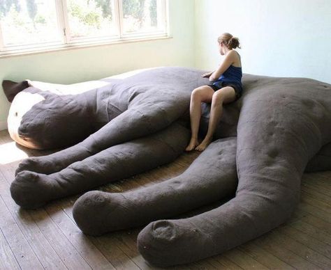 Giant cat bed...  creepy or cool? Plush Couch, Cat Couch, Giant Plush, Giant Cat, Cat Pillow, Cozy Place, Cat Sitting, Cool Stuff, Unique Furniture