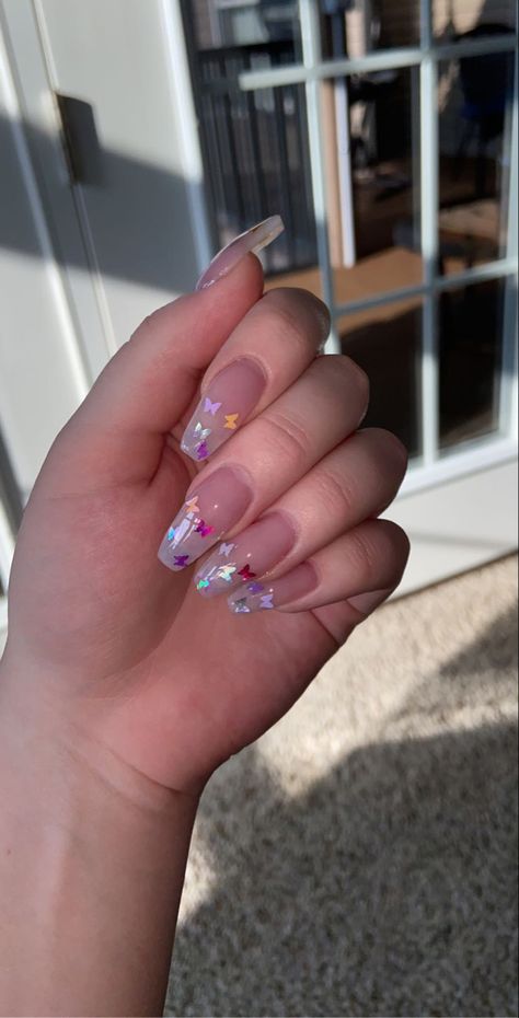 Butterfly Spring Nails, Rainbow Butterfly Nails, Spring Nails Butterflies, Acrylic Butterfly Nails, Summer Spring Nails, Nails Butterfly, Acrylic Butterfly, Butterfly Nails, Pastel Butterflies