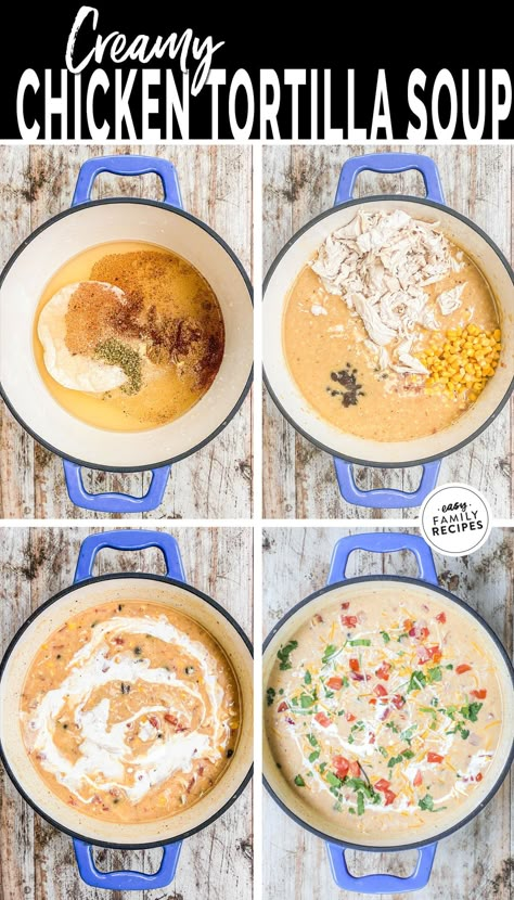 Creamy Chicken Tortilla Soup Cheesy Chicken Tortilla Soup, 30 Minute Soup Recipes, Easy Creamy Chicken, Easy Homemade Soups, Creamy Chicken Tortilla Soup, Chicken Tortilla Soup Recipe, Chicken Tortilla Soup Easy, Dinner Soup, Chicken Tortillas Soups Recipe