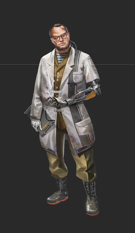 Sci Fi Space Suit Concept Art, Scientist Character Art, Scifi Medic, Urban Sci Fi, Scifi Scientist, Cyberpunk Scientist, Sci Fi Doctor, Sci Fi Scientist, Sci Fi Engineer