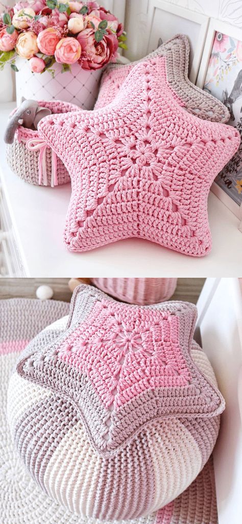 Star-Shaped Pillow Ideas Crocheted Pillows, Crochet Cushion Pattern, Shaped Pillows, Cushion Cover Pattern, Crochet Cushion Cover, Confection Au Crochet, Flowers Crochet, Crochet Pillow Pattern, Crochet Braid Styles