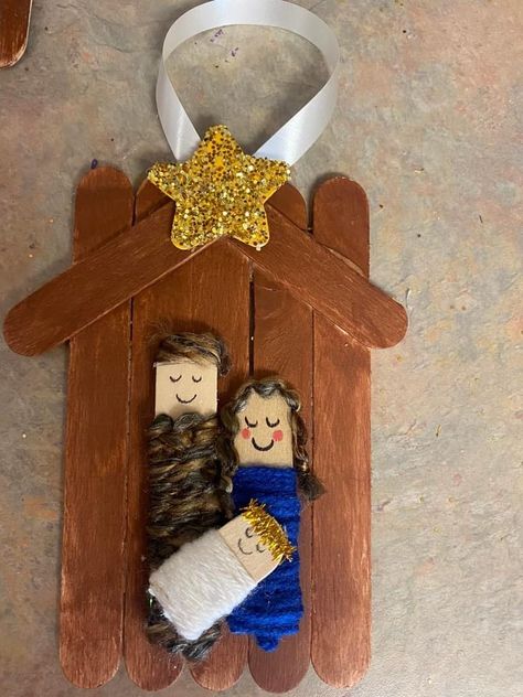 Making Ideas Craft, Christmas Kids Church Crafts, Christmas Crafts For Kids Nativity, Kids Nativity Ornament Craft, Manger Scene Craft For Kids, Popsicle Stick Nativity Craft, Toddler Christmas Crafts Nativity, Easy Christmas Crafts For Kids Sunday School, Popsicle Stick Manger Craft