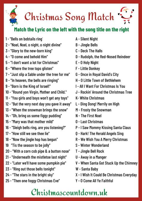 Christmas Song Matching Game Christmas Song Picture Game Printable, Christmas Song Bingo Free Printable, Christmas Song Games With Answers, Christmas Finish The Lyrics Game Free, Christmas Free Printable Games, Christmas Song Trivia Free Printable, Christmas Song Games Free Printable, Finish The Lyrics Christmas Songs, Christmas Left Right Game Printable Free