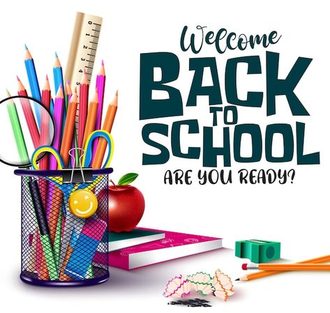 Back to school vector design. welcome ba... | Premium Vector #Freepik #vector #back-school-illustration #school-supplies #school-items #back-school Back To School Images, Back To School Vector, Flex Banner Design, School Vector, School Fair, Welcome To School, Smart School, School Illustration, School Images