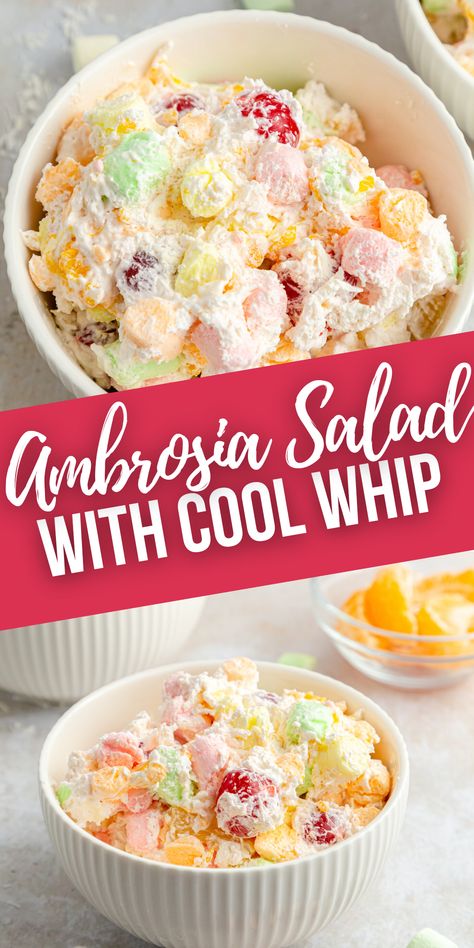 Ambrosia Salad With Cool Whip, Fruit Cocktail Salad, Marshmallow Salad, Pineapple Tidbits, Fruit Salad With Marshmallows, Ambrosia Recipe, Fluff Salad Recipes, Ambrosia Fruit Salad, Easy Fruit Salad Recipes