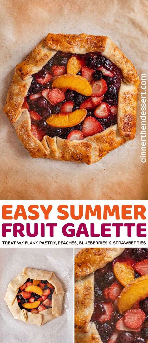 Fruit Galette Recipe, Peach Galette Recipe, Galette Recipes, Fruit Galette, Summer Fruit Desserts, Simple Desserts, Peach Strawberry, Fruit Pastries, Blueberry Tart