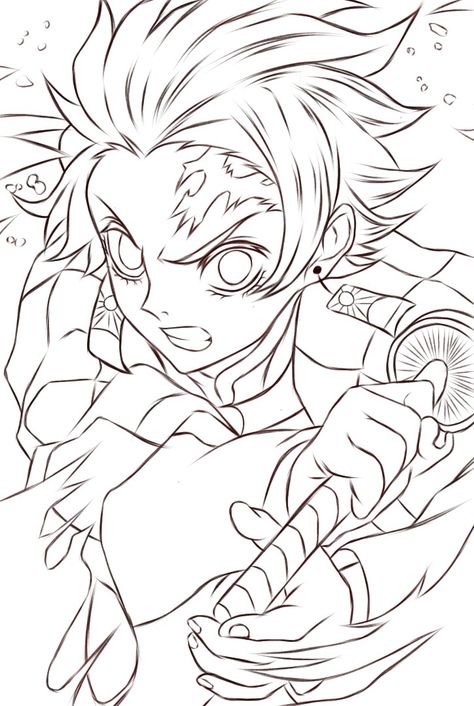 Demon Slayer Drawings Sketches, Tanjiro Lineart, Demon Slayer Stencil, Demon Slayer Tanjiro Drawing, Demon Slayer Lineart, Tanjiro Kamado Sketch, Tanjiro Sketch, Demonslayer Drawing, Tanjiro Drawing