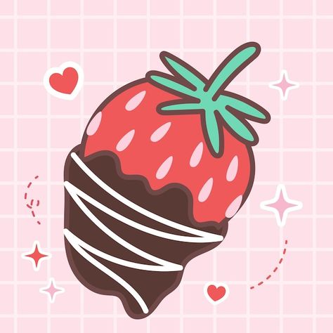 Kawaii food cartoon strawberry chocolate... | Premium Vector #Freepik #vector #cute #kawaii-stickers #cute-illustration #kawaii-food Cartoon Chocolate Covered Strawberries, Cartoon Strawberry, Chocolate Logo, Food Cartoon, Strawberry Chocolate, Chocolate Art, Fruit Dessert, Tokyo Olympics, Kawaii Food