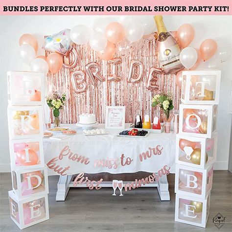 96 PC Bridal Shower Decorations Balloon Boxes White- Transparent Block with BRIDE TO BE + GROOM + A - Z Letters and 40 Balloons- Engagement Bachelorette Parties Weddings Centerpieces Photo Booth Props : Home & Kitchen Bride To Be Box, Bridal Shower Props, Bride To Be Decorations, Balloon Boxes, Bachelorette Balloons, 40 Balloons, Rose Gold Bride, Bride To Be Balloons, Muslimah Wedding