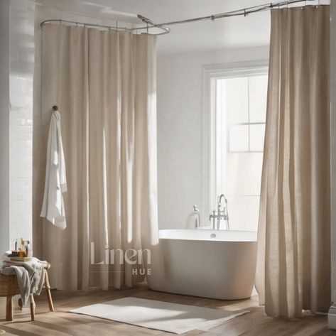 Linen Shower Curtain Linen Shower Drape With Waterproof Lining Custom Clawfoot Tub Curtain Curtain for Shower - Etsy Bath With Shower Curtain, Best Shower Curtains, Neutral Shower Curtains, Taupe Bathroom, Linen Shower Curtain, Elegant Shower Curtains, Cream Bathroom, Long Shower Curtains, Cool Shower Curtains