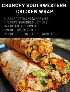 Crunchy Southwestern Chicken Wrap South West Chicken Wraps, South Western Chicken Wrap, Southwest Wrap, Crunchy Southwest Chicken Wrap, Southwestern Chicken Wrap, Southwest Chicken Wraps, Crunchy Southwestern Chicken Wrap, Chicken Wrap Recipe, Southwestern Chicken