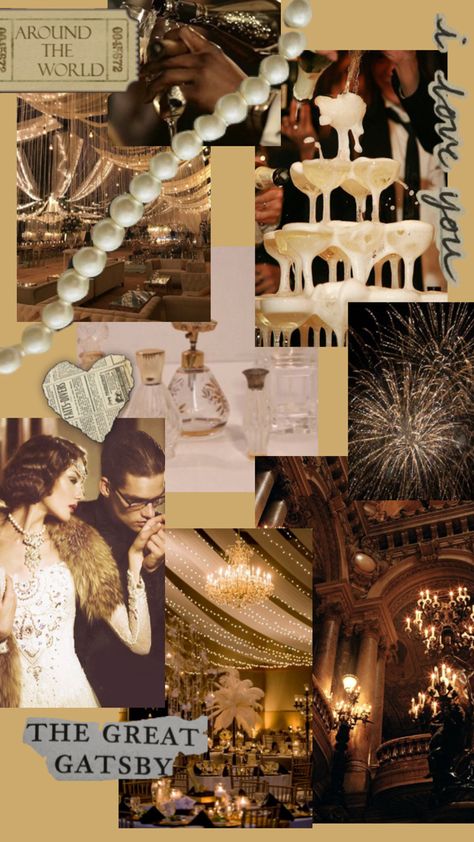 great gatsby themed aesthetic collage Great Gatsby Mood Board, Great Gatsby Collage, Great Gatsby Aesthetic Party, Gatsby Party Aesthetic, The Great Gatsby Aesthetic, Great Gatsby Aesthetic, Gatsby Aesthetic, 1920s Great Gatsby, Great Gatsby Theme