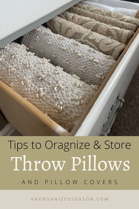 Take a step closer to achieving a clutter-free home by mastering the art of organizing throw pillows. Explore our optimal solutions and innovative storage tips to transform your living space into an oasis of order and calm. Don't forget to pin this guide and follow us for an ongoing dose of home organization inspiration! How To Store Extra Pillows, How To Store Throw Pillows, Throw Pillow Storage Ideas, How To Store Pillows, Pajama Storage, Throw Pillow Storage, Pillow Storage Ideas, Storage For Pillows, Storing Pillows