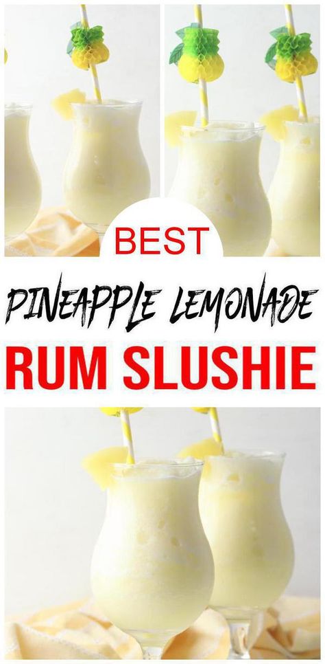 Get the weekend started right with this rum slushie. Enjoy this easy pineapple rum slushie today. Easy alcoholic drink recipe for the best cocktail. Rum slush you can put in your blender today. Blended frozen pineapple lemonade rum slushie that is tasty & delish. Quick & simple alcohol drink recipe for happy hour, cocktail parties, bachelorette parties or drinking w/ friends. No bartender needed for this liquor drink recipe. Check out the best pineapple rum slushie. #rum #drinks #alcohol Healthy Treats To Make, Blended Drinks Alcohol, Slushy Alcohol Drinks, Alcoholic Drink Recipe, Rum And Lemonade, Malibu Rum Drinks, Rum Alcohol, Frozen Drinks Alcohol, Rum Drinks Recipes