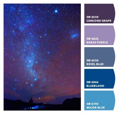 blues deep purples violets starry nighttime monochromatic saturated boys bedroom Paint colors from #ChipIt by #SherwinWilliams Boys Bedroom Paint Color, Galaxy Bedroom, Galaxy Room, Bedroom Purple, Color Schemes Colour Palettes, Bedroom Remodel, Bedroom Color, Bedroom Color Schemes, Bedroom Paint Colors