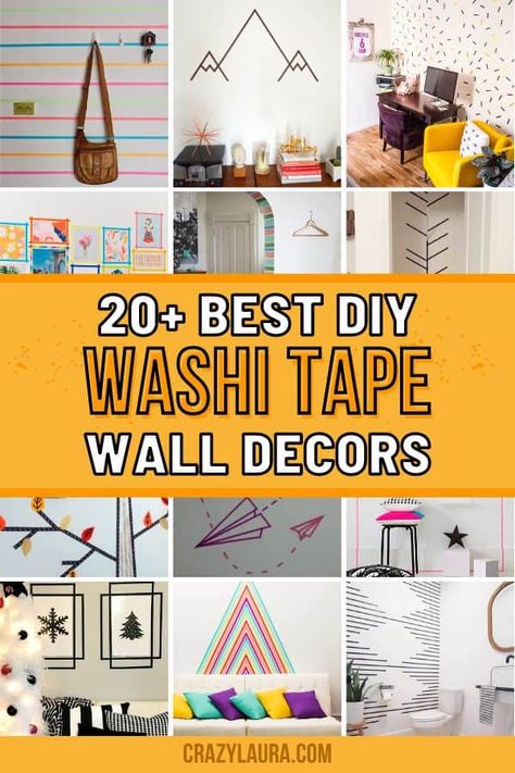 Diy Tape Wall Design, Washi Tape Wall Design, Washi Tape On Walls, Decorative Tape Ideas, Diy Wall Decor Crafts, Washi Tape Decor Ideas, Tape Art Wall, Paint Tape Designs, Wasabi Tape Ideas