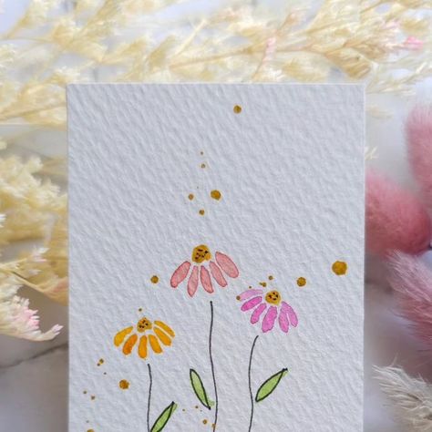 Simple Watercolour Card Ideas, Easy Watercolor Cards Ideas Birthday, Easy Watercolour Card Ideas, Easy Watercolour Doodles, Watercolour Painting Cards, Easy Watercolor Thank You Cards, Small Watercolor Flowers, Watercolor Birthday Cards Ideas, Watercolor Art Easy Simple