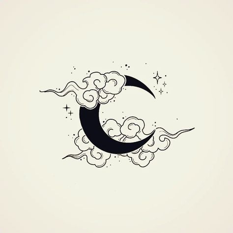 Palm Mehndi, Moon And Clouds, Cute Tattoo, Black Cat Tattoos, Crescent Moon Tattoo, Witch Tattoo, Cloud Tattoo, Moon Tattoo Designs, Tattoo Style Drawings