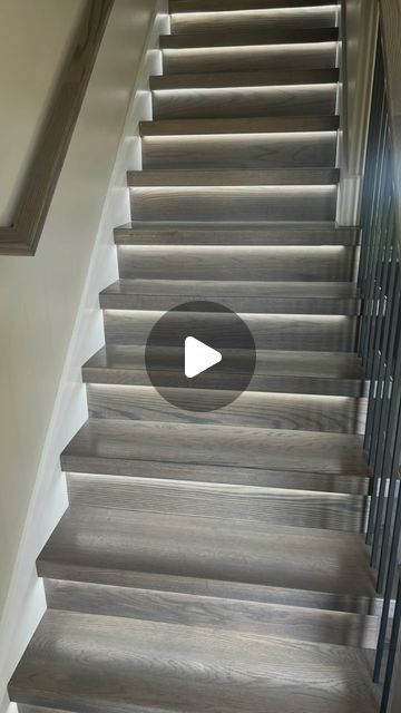 Ryan Pinchum on Instagram: "LED STAIRCASE #diy #tools #work #remodel #entrepreneur #homedecore #homeimprovement #homerenovation #designer #interiordesign #home" Step Ideas Stairs Indoor, Basement Handrail Ideas, Stairs Designs For House, Staircase Makeover Tile, Open Staircase Railing Ideas, Indoor Steps Ideas Stairs, Inside Stairs Ideas, Staircase Ideas Modern, Hallway With Stairs