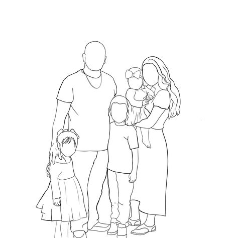 This is my little family line art :) Art by Kennia Simple Family Portrait Drawing, Family Line Art Drawings, How To Draw A Family, Ideal Family Drawing, Family Line Tattoo, Family Of 5 Drawing, Family Sketch Illustration, Line Art Family Of 4, Family Of 4 Drawing