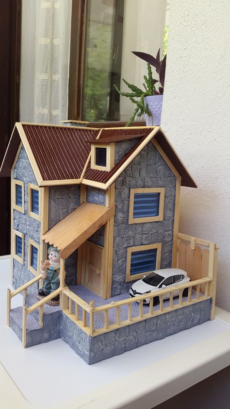 Popsicle Stick Houses Diy, Sweet Home Design, Architecture Life, Felt Crafts Diy, Architecture Model House, Hand Lettering Art, Cardboard House, Diy Cardboard, Miniature House