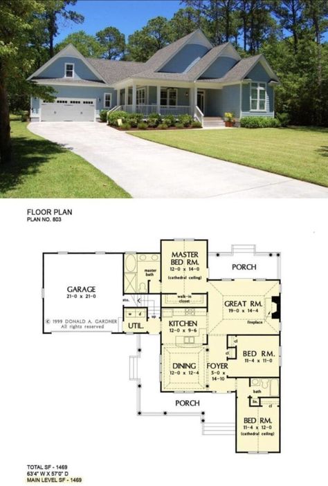 House Plans With 3 Bedrooms, 400 Sq Ft House, One Story House Plans, Built In Cubbies, One Story House, Wraparound Porch, Cottage House Plan, Southern Traditional, Interior Columns